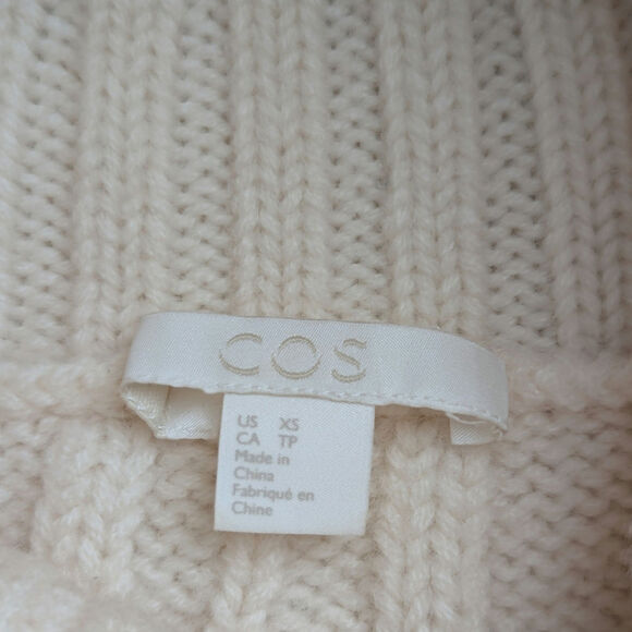 COS Wool Cable Knit Sweater Vest Womens XS Cream Turtleneck Fisherman Cottage - Picture 6 of 11